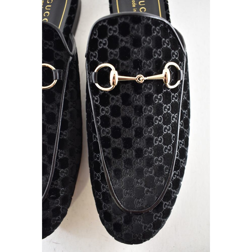 Gucci Princetown Velvet GG Logo Black Backless Slide Loafer Mule Slipper Flat 41 - Picture 10 of 16